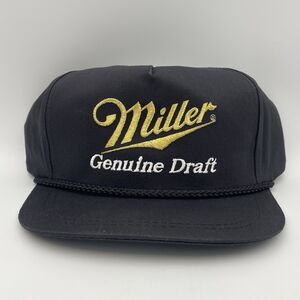 Vintage Miller Genuine Draft MGD Snapback Black Hat Rope Cap - NEW OLD STOCK